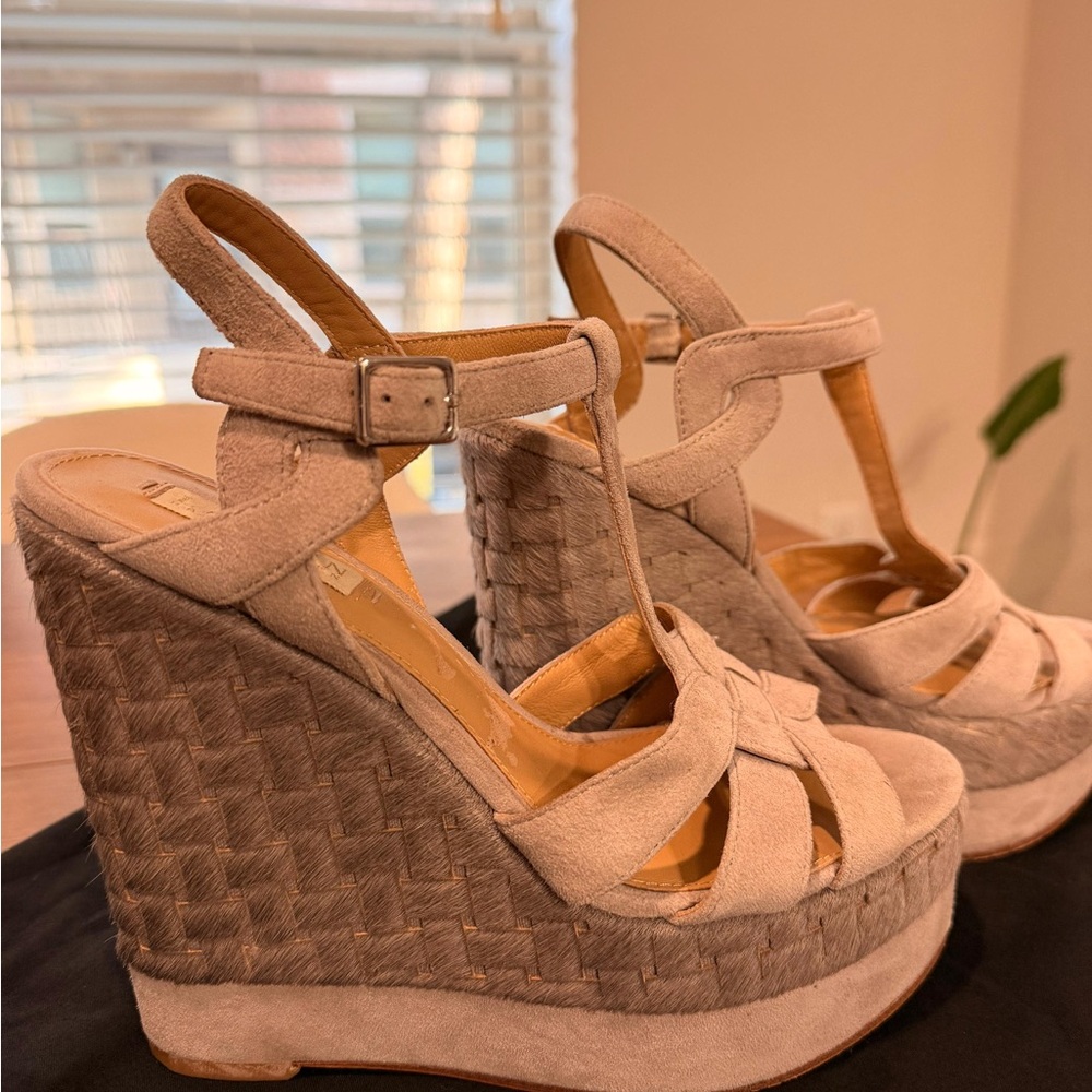 Ralph Lauren Grey Suede Wedge Sandals Size 7US